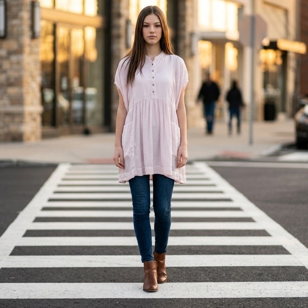 Free People Rowan Tunic Dress Soft Pastel Pink Flowy Coquette Ethereal Size M